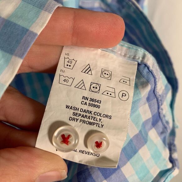 Tommy Hilfiger Shirt Men’s Small 14 - 14.5 32/33 Blue Plaid Slim Fit Button up - Picture 4 of 5